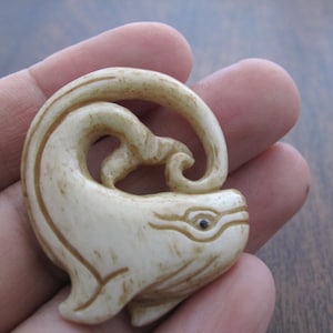 Antique look Hand Carved  Playful  Whale, Carved Buffalo Bone Pendant,  Handmade Supplies S8839