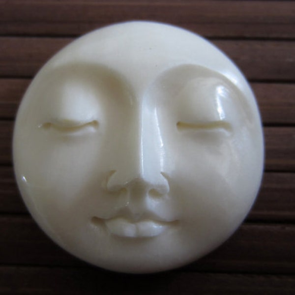 Gorgeous 25mm Moon Face Cabochon with Closed Eye. Buffalo Bone Carving, Cabochon for setting S3857