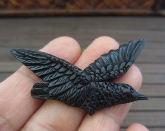 Excellent  Hand Carved flying Raven, Buffalo horn carving  , jewelry supplies , Free drilling  S4144