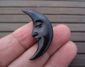 SALE  Crescent Moon Face with Closed Eyes,  Buffalo Horn, Reversible, Embellishment, jewelry making supplies S5888