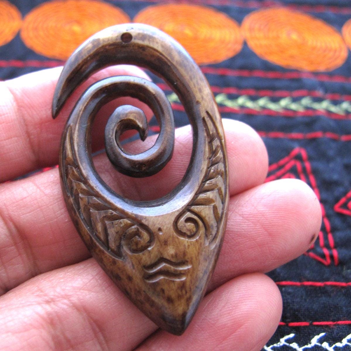 Hand Carved Antique Looked KORO Pendant,drilled, Maori, Tribal