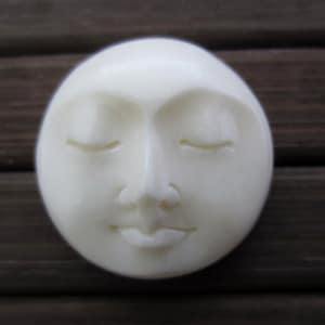 15mm  Moon Face Cabochon with Closed Eyes, Hand Carved Ox Bone, Embellishment, Natural Cabochon, Jewelry Supplies S3944