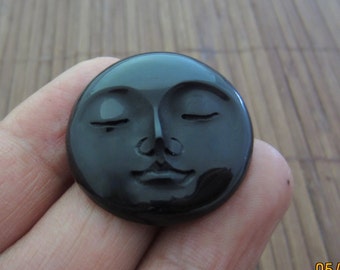 30 mm  Moon Face Buffalo Horn Cabochon, Hand Carved , Closed Eyes, Black Moon, Jewelry making Supplies S5195