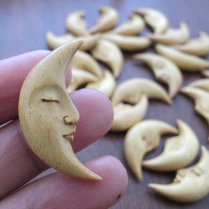 Hand Carved Crescent Moon Face with Closed Eyes, Double-Sided, Jackfruit Wood, NOT Drilled  Embellishment, Beads, Jewelry Supplies S7418