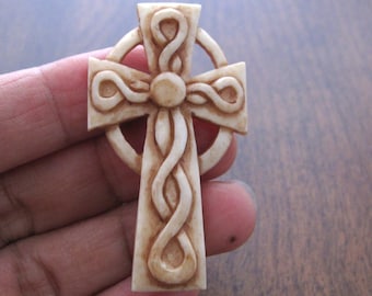 Carved bone Cross, Religious Symbol, Antique looked  Cross pendant,  NOT Drilled, Jewelry making Supplies  S7236
