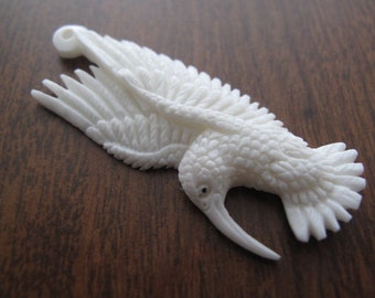 Gorgeous detail Hand Carved  Humming Bird Pendant , Bone carving, Natural cabochon, jewelry making Supplies S8351