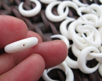 Thin Version 15mm Double Horn Crescent, Carved BONE Crescent, DRILLED top to bottom , earrings, S5884-4 mm thickness