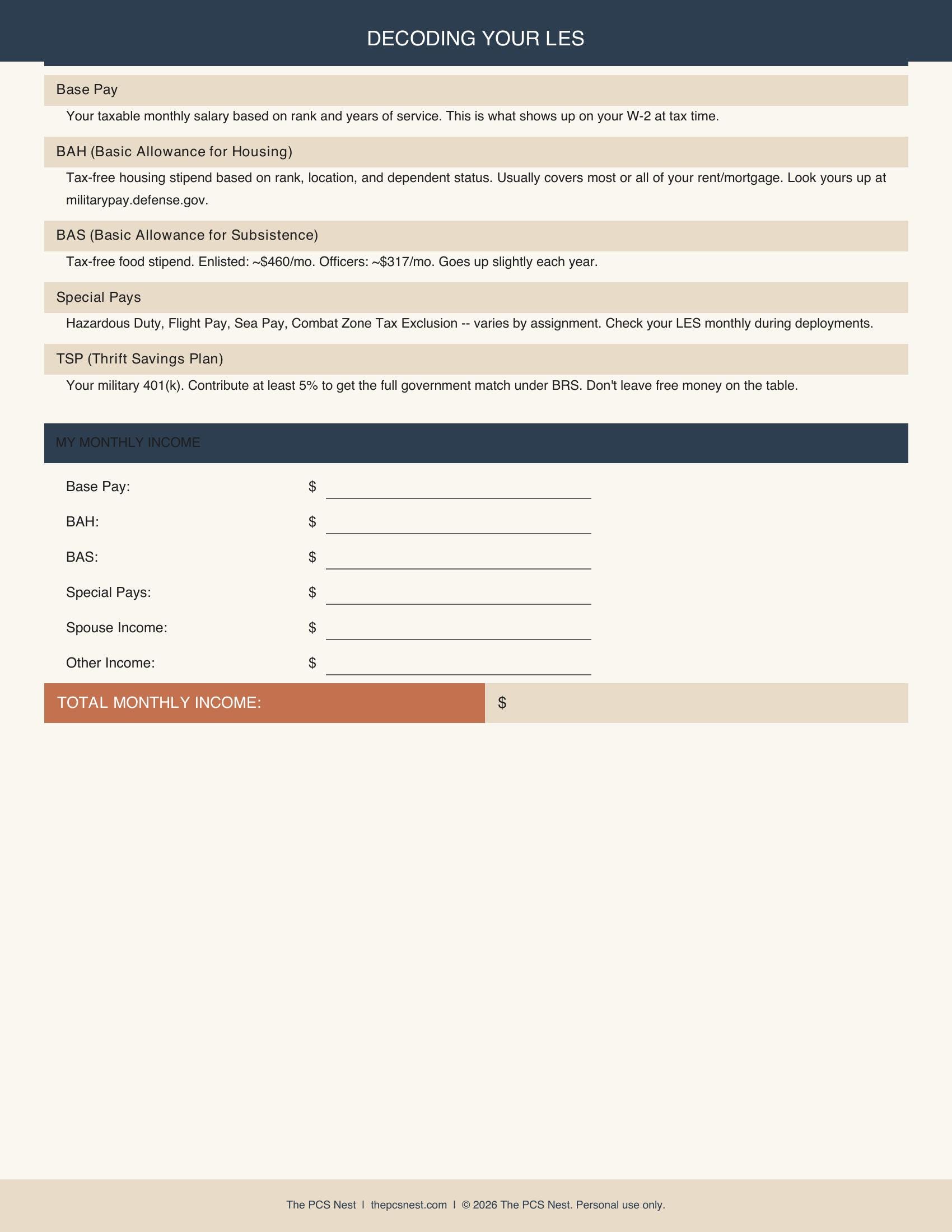 Operating Expense Worksheet Army Military Family Budget Planner Printable | BAH COLA Expense Tracker ...