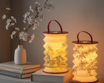 Lanterna LED pieghevole per la decorazione della casa | Lampada notturna portatile a fisarmonica | Lampada da tavolo di ispirazione asiatica, ideale come regalo