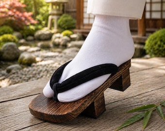 Tradizionali zoccoli giapponesi Geta in legno | Infradito rustiche Geta in legno | Calzature giapponesi Geta uniche, un regalo unico