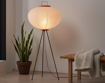 Lámpara de pie de papel estilo Akari | Lámpara de pie moderna con trípode | Iluminación ambiental para sala de estar con pantalla Washi
