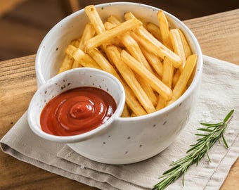 Ciotola da portata in ceramica maculata con salsa integrata | Ciotola per snack integrata per patatine fritte | Ciotola per salse fatta a mano per uso informale Ciotola giapponese