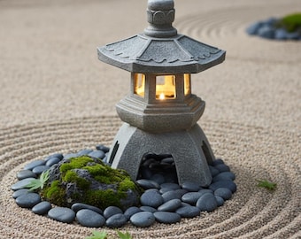 Lanterna in pietra per giardino zen | Decorazione a pagoda in stile giapponese | Candela in miniatura per esterni