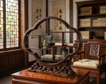 Mensola decorativa in legno di Begonia Ruyi | Espositore orientale per piccoli oggetti | Idea regalo unica per l'arredamento della casa