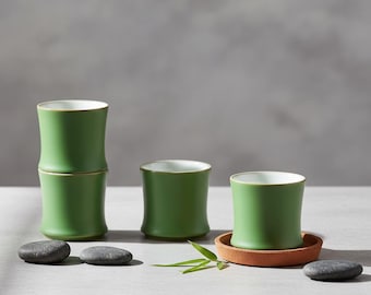 Green Ceramic Tea Cup for 80ml Brewing | Rustic Pottery Mug for Daily Small Sips | Zen Style Sake Cup for Minimalist Decor