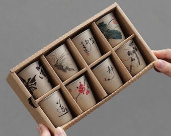 Set di tazze da tè cinesi artistiche | Collezione regalo in ceramica tradizionale | Servizio da tè asiatico dipinto a mano per rituali