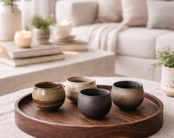 Tazze da tè in ceramica fatte a mano | Tazze rustiche in gres con smalto color terra | Ceramiche giapponesi per uno stile di vita zen