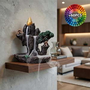 Rökelsebrännare med bakåtflöde, vattenfall och landskap | Rökelsehållare med zenrökelse, dekoration | Rökelsediffusor med kon, avslappningspresent