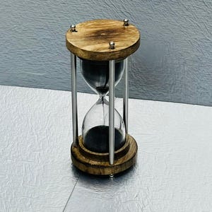 Reloj de arena de madera con arena negra: temporizador de 5 minutos, decoración del hogar.
