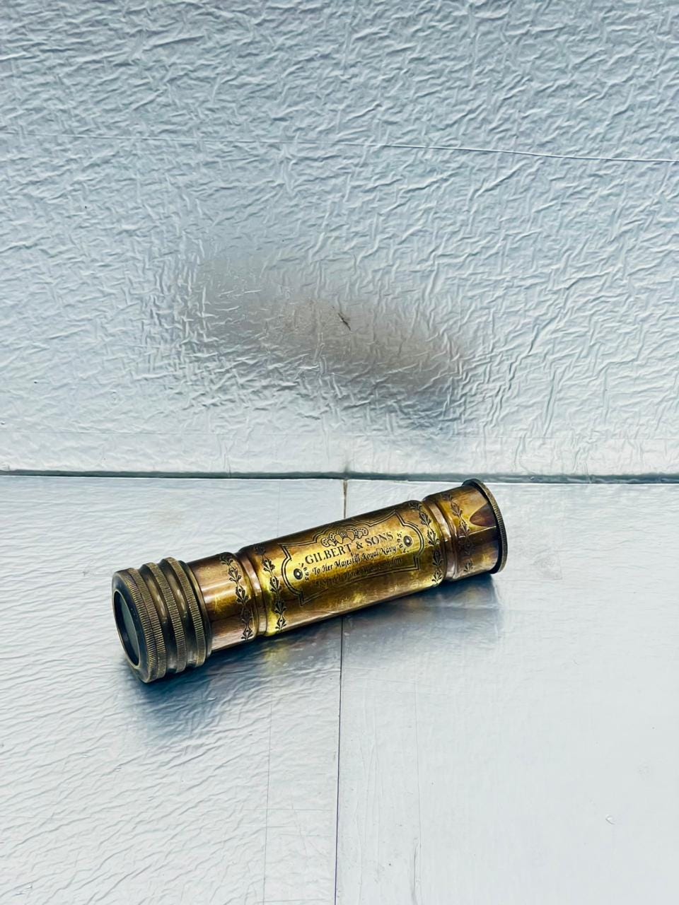 Kaléidoscope vintage fait main en laiton de 6 po. avec étui en cuir, cadeau de collection - France