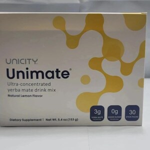 Unicity Unimate Natural Lemon Yerba Mate Drink Mix – 30 Stick Packs | Dietary Supplement | Lemon Flavor zdjęcie 4
