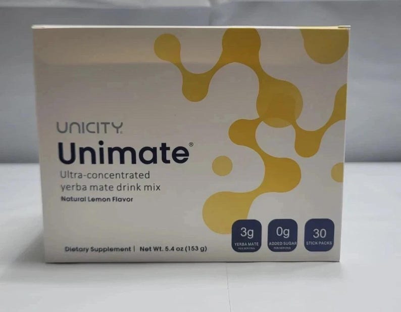 Unicity Unimate Natural Lemon Yerba Mate Drink Mix – 30 Stick Packs | Dietary Supplement | Lemon Flavor zdjęcie 4