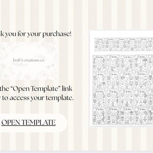 May include: A printable alphabet template with each letter illustrated with related objects. The image includes the text "Thank you for your purchase!" and "Click the 'Open Template' link below to access your template."