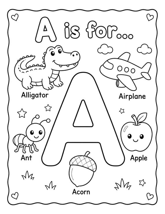 A-Z Alphabet Coloring Pages, Printable Preschool Worksheets, Letter Recognition Activities, Toddler Learning, Kindergarten Homeschool PDF