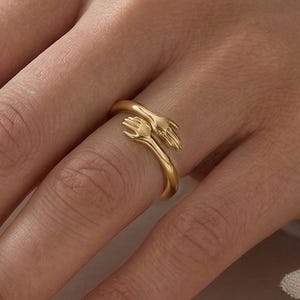 Verstelbare knuffelring van 18K roestvrij staal, goud en zilver, handring, liefdesring, minimalistische, delicate ring, vriendschapsbelofte ring, cadeau voor haar
