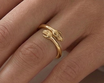 Adjustable Hug Ring 18K Stainless Steel Gold Silver Ring Hands Ring Love Ring Minimalist Dainty Ring Friendship Promise Ring Gift for Her