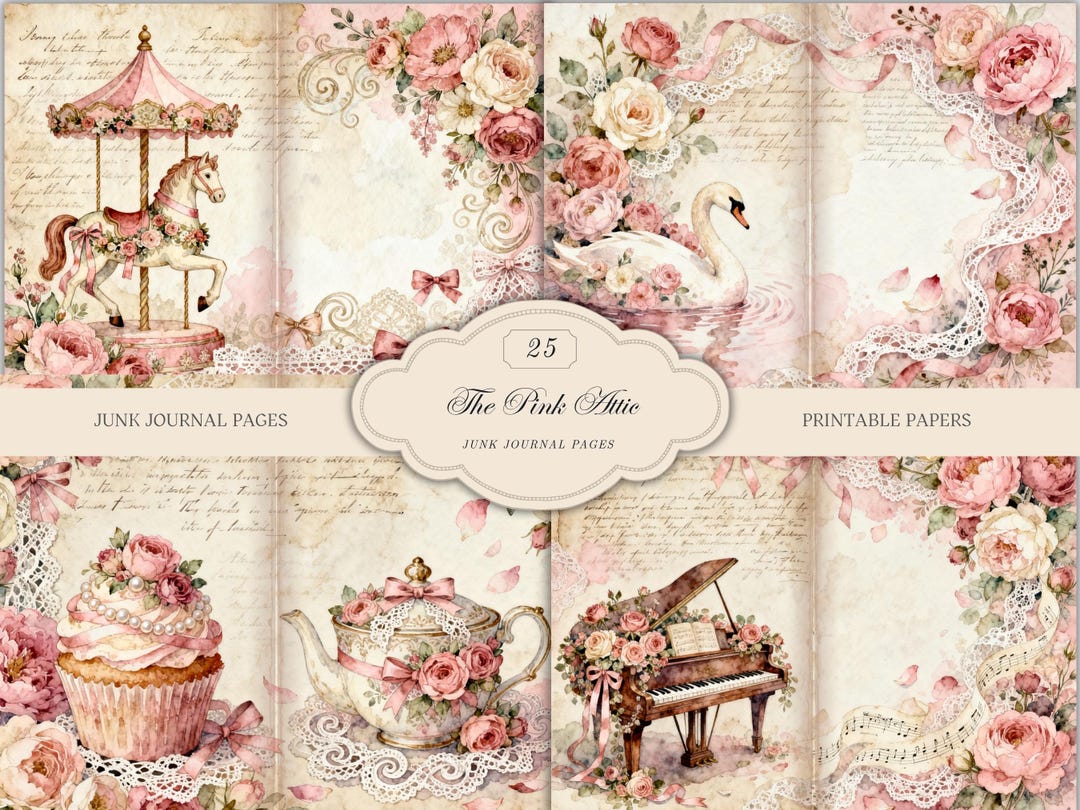 Pink Shabby Chic Junk Journal Kit, Vintage Floral Printable Papers ...