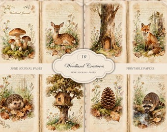 Woodland Junk Journal Pages, Forest Animal Printable Kit, Vintage ...