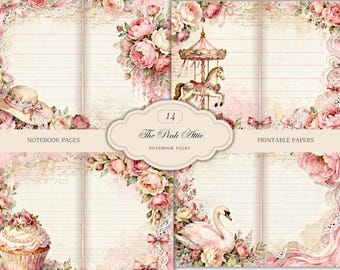 Shabby Chic Junk Journal Pages, Pink Floral Notebook Printable, Vintage ...