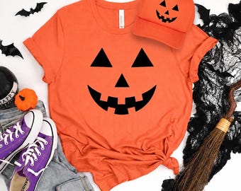 Halloween Pumpkin Shirt and Hat Bundle, Jack O Lantern T-Shirt & Cap Set, Easy Halloween Costume Outfit, Trick or Treat Matching Set