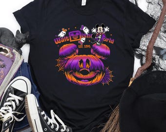 Disney World Halloween Shirt Retro Mickey Pumpkin Vampire Spooky Theme Park Apparel