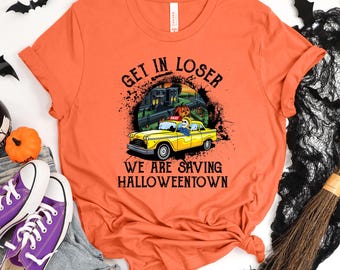 Get In Loser Shirt Saving Halloweentown Spooky Taxi Skeleton Driver Halloween Apparel