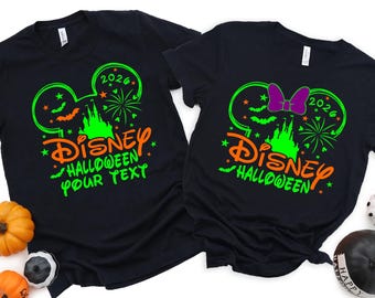 Custom Neon Disney Halloween Shirt, Glowing Mickey and Minnie Silhouette Spooky Squad Theme Park Apparel