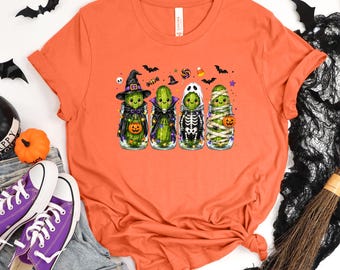 Halloween Pickle Tee, Spooky Dill In Jar Top, Witch Vampire Mummy Skeleton Graphic