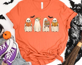 Bookish Ghost Shirt, Reading Ghost Halloween Apparel Spooky Season Autumn Book Lover Tee