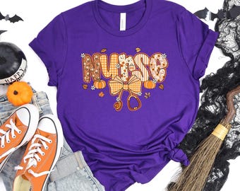 Fall Nurse Shirt Cozy Autumn Pumpkin Stethoscope Tee, Retro Floral Nursing Student Apparel