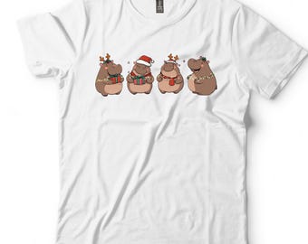 Christmas Hippo Shirt, Cute Holiday Graphic Tee, Funny Hippo Xmas T-Shirt, Winter Holiday Gift