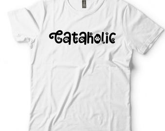 Cataholic Shirt, Funny Cat Lover T-Shirt, Cute Paw Print Graphic Tee, Cat Mom Gift for Her