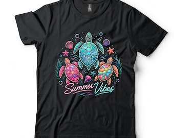 Summer Vibes Turtle Shirt, Colorful Neon Sea Turtle Tee
