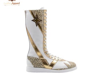 Custom Wrestling Boots | Pro Wrestling Schuhe | Handgefertigte Schnür-Ring-Stiefel | Männer Frauen Leistung Schuhe