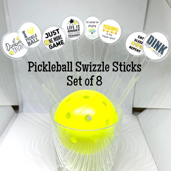 Pickleball Gift, Pickleball Swizzle Sticks, Pickleball barware, Pickleball Party, Pickleball Drink Stirrers
