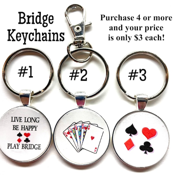 Bridge Player Keychains, Bridge Player gift, bridge tournament gift, Bridge team gift, Card player gift