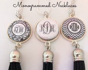 Monogrammed Pendant Necklace with Tassel - Custom Monogram Initial Necklace-Personalized Custom Necklace