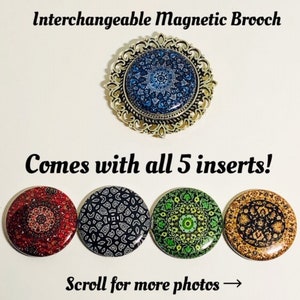 Interchangeable Magnetic Brooch with 5 inserts, Shawl, Scarf Pin, Magnetic Jewelry,