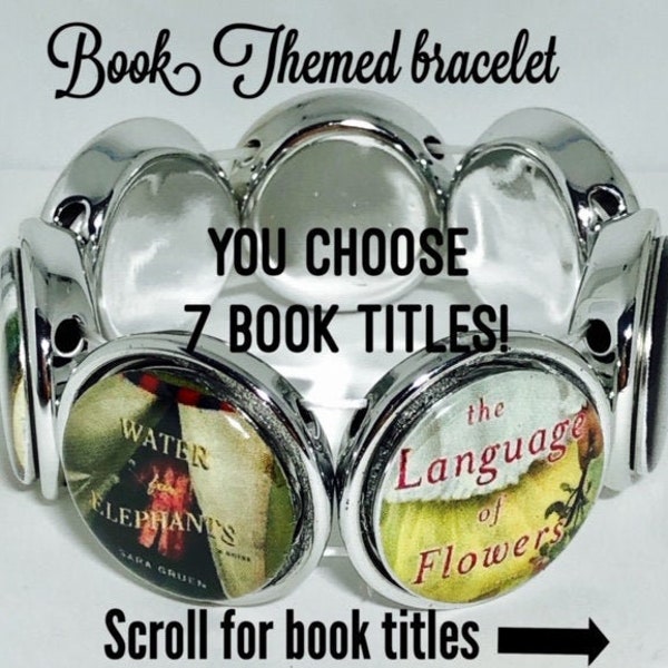 Literary Book Bracelet with your favorite 7 book titles, Stretch bracelet, Personalized bracelet