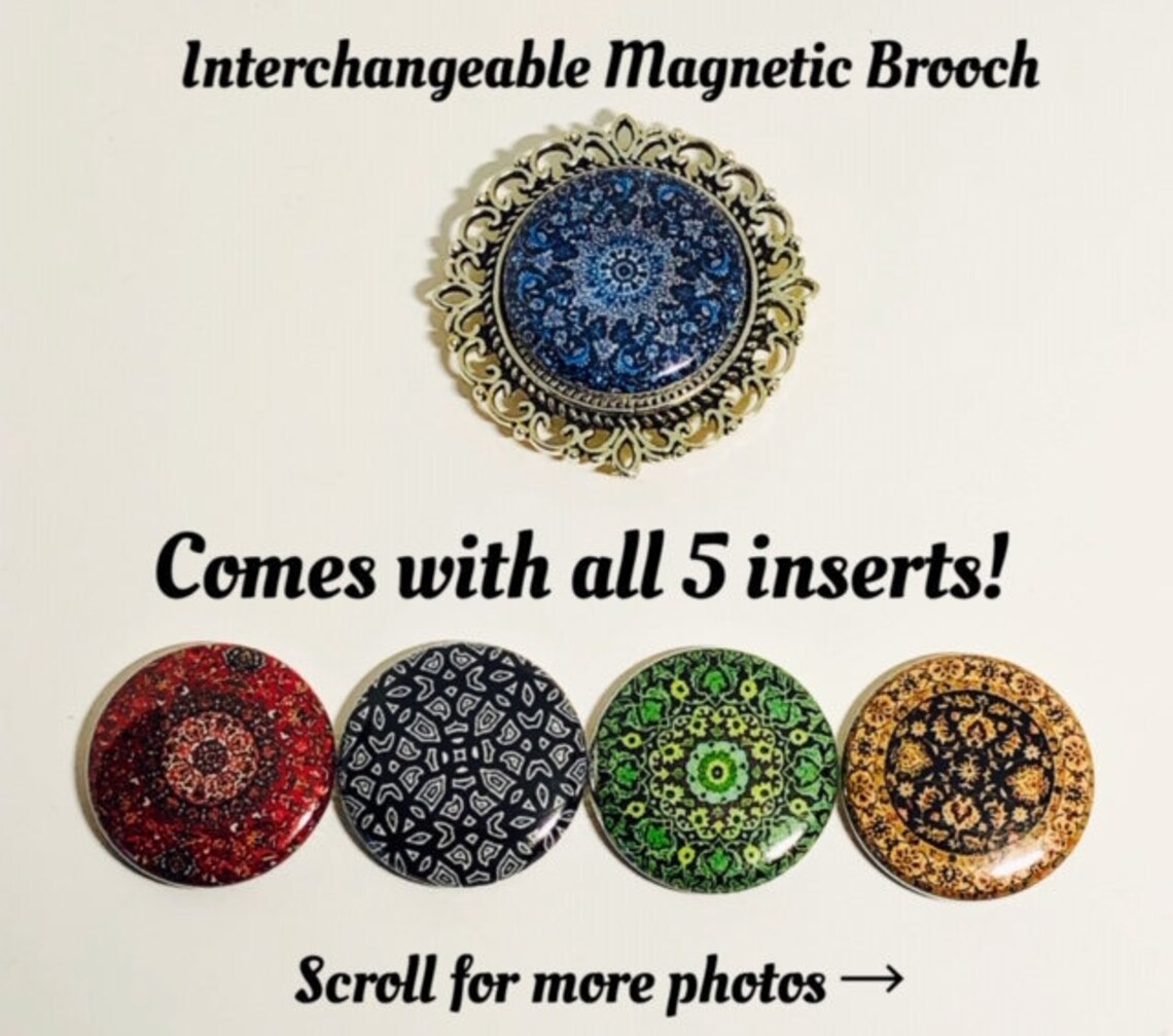 Interchangeable Brooch With 5 Inserts Shawl Scarf Etsy